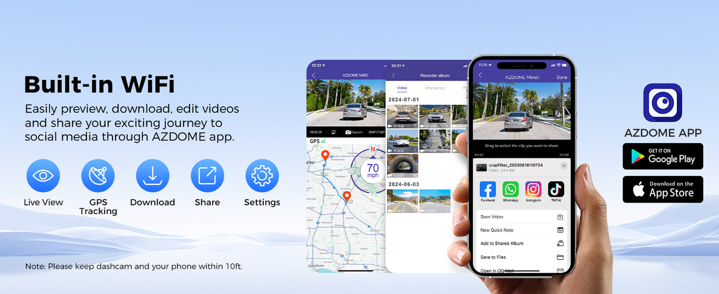 AZDOME 360° 4 Channel Dash Cam Front and Rear Inside, Built-in 128GB eMMC, 2K+1080P*3 Dashcam, Left Right, Voice Control, 5G WiFi Dash Camera for Cars with 4 Adjustable Lenses, IR Night Vision, M660