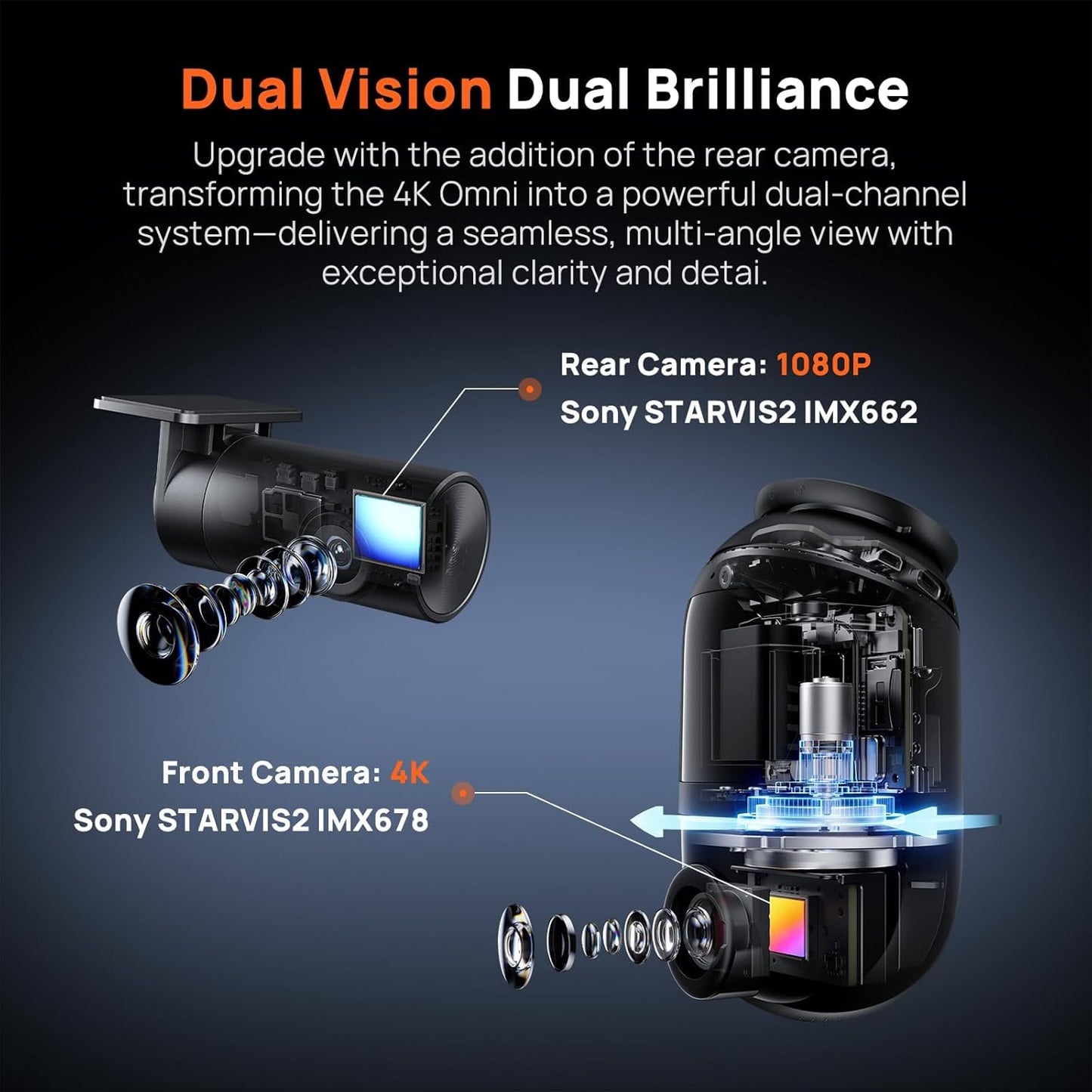 70mai Dual Dash Cam Front and Rear 4K X800 128G, Car Camera for Cars with Sony IMX678, STARVIS 2 Night Vision, HDR 360°, 4G LTE, AI Motion Detection, ADAS, 5GHz Wi-Fi 6, Parking Monitor, Voice Control