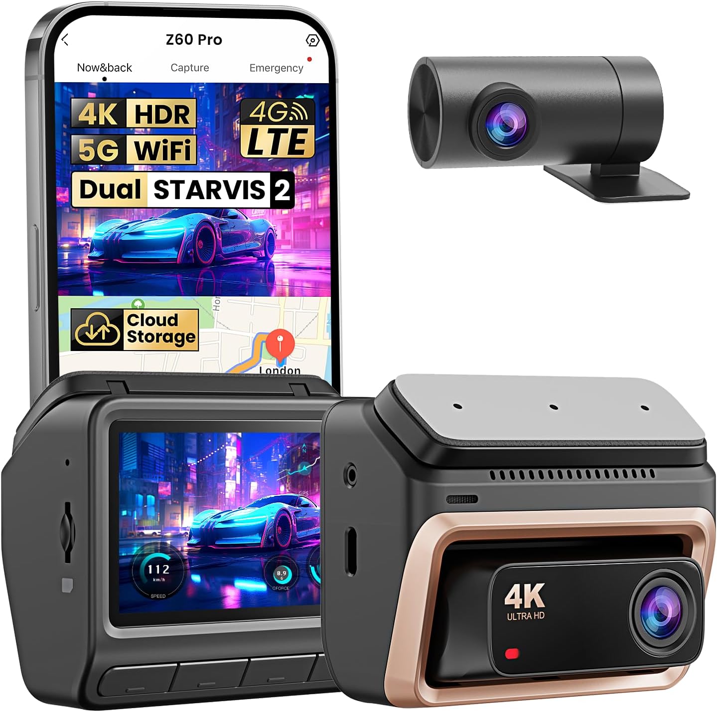 DDPAI 4K Dash Cam Front and Rear, 4K+1080P Dash Cam, Dual STARVIS 2 Sensors,5G WiFi GPS, Dashcam with Free 32GB eMMC,Night Vision,3" IPS,HDR,ADAS,24 Hours Parking Mode,Loop Recording G-Sensor, Z60 Pro