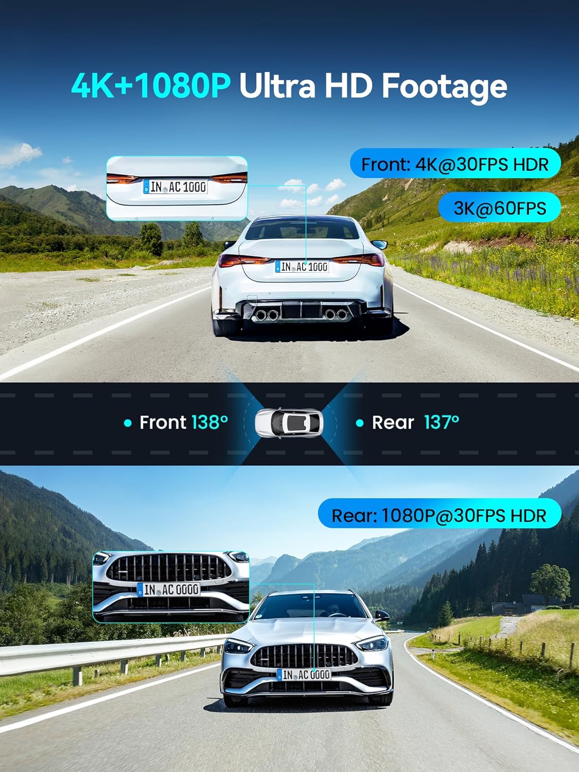 DDPAI 4K Dash Cam Front and Rear, 4K+1080P Dash Cam, Dual STARVIS 2 Sensors,5G WiFi GPS, Dashcam with Free 32GB eMMC,Night Vision,3" IPS,HDR,ADAS,24 Hours Parking Mode,Loop Recording G-Sensor, Z60 Pro