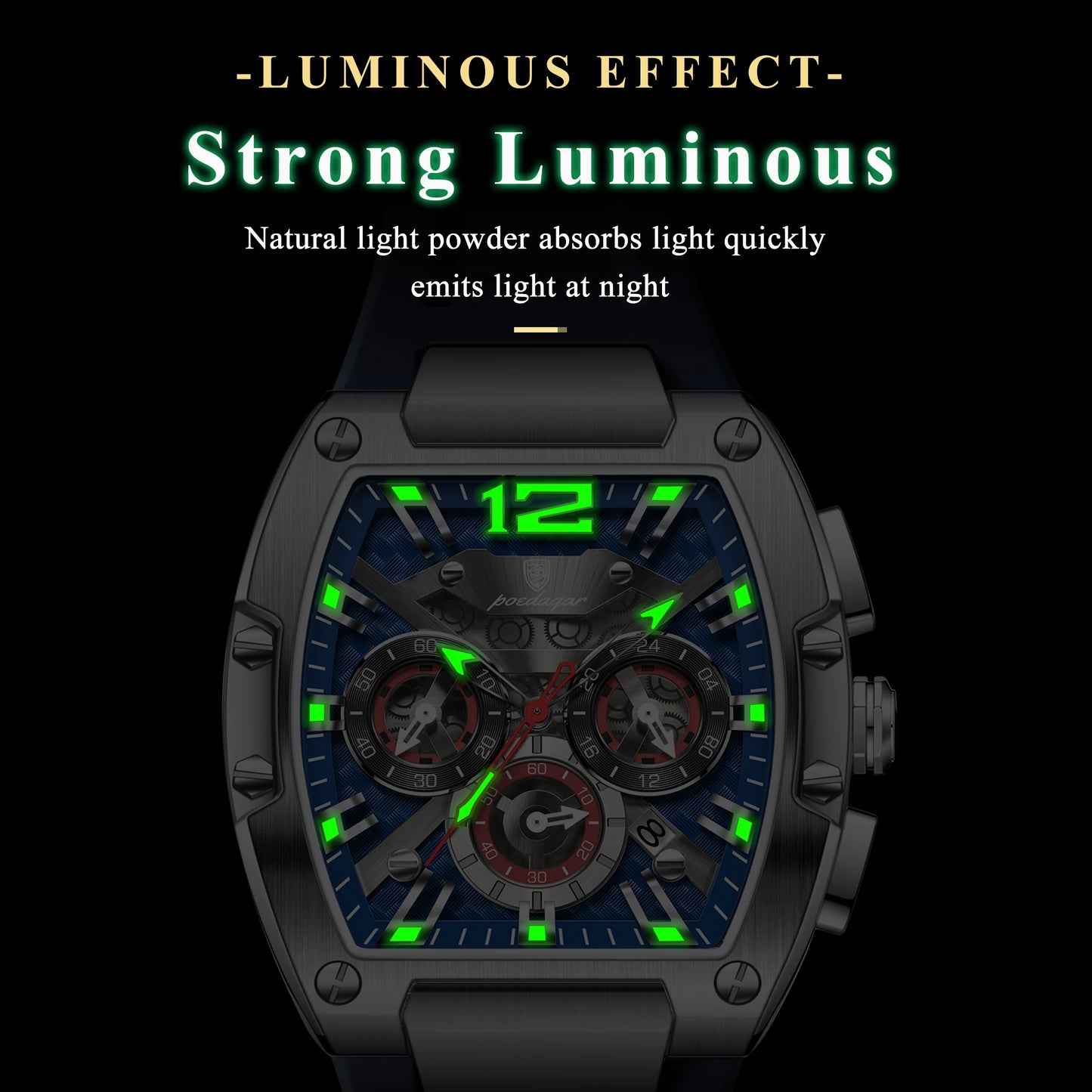 POEDAGAR Luxury Man Quartz Watch Sports Military Watch For Men Waterproof Luminous Date Chronograph Silicone Strap Men's Watches